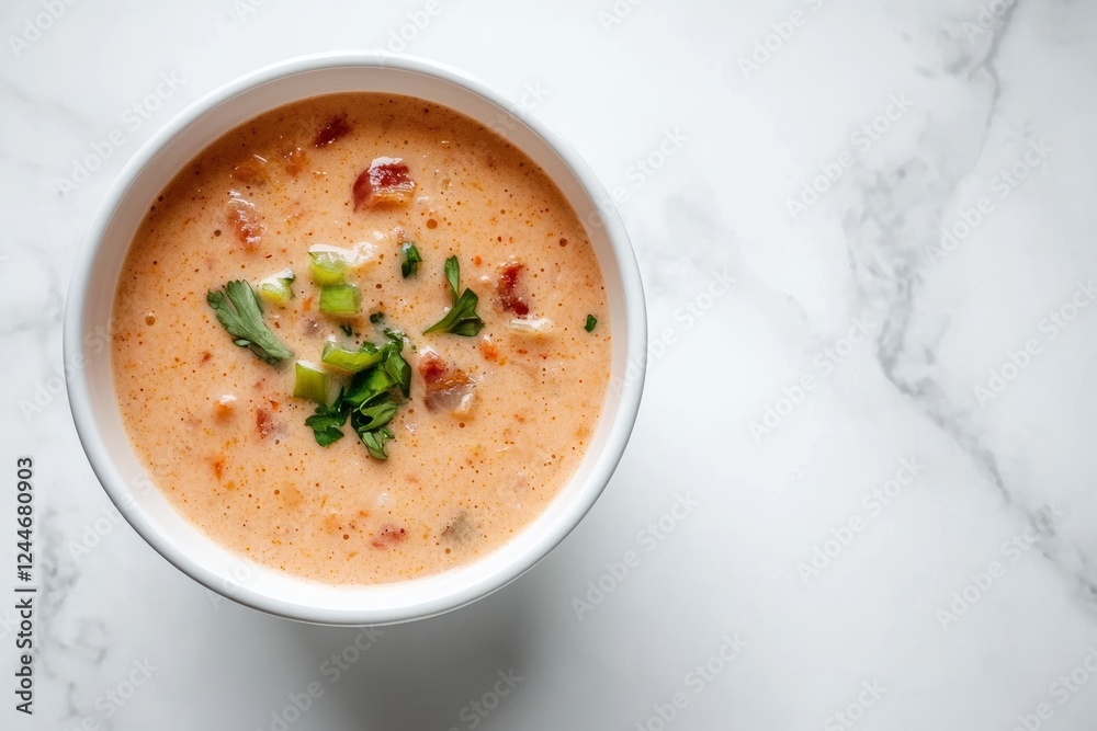 Bowl of soup with green herbs on top Bowl of soup with green herbs on top