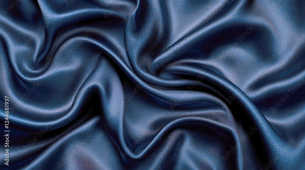 Fototapeta premium Midnight Blue Silk Fabric: Elegant Drape and Luxurious Texture. A Deep, Rich Blue Background for Design Inspiration.