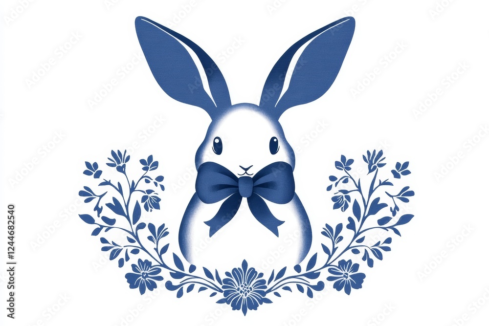 Fototapeta premium Blue and white bunny with a bow around its neck
