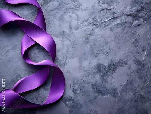 Purple ribbon on a gray background.symbol for Alzheimer