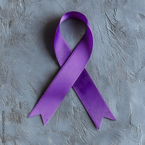 Purple ribbon on a gray background.symbol for Alzheimer photo