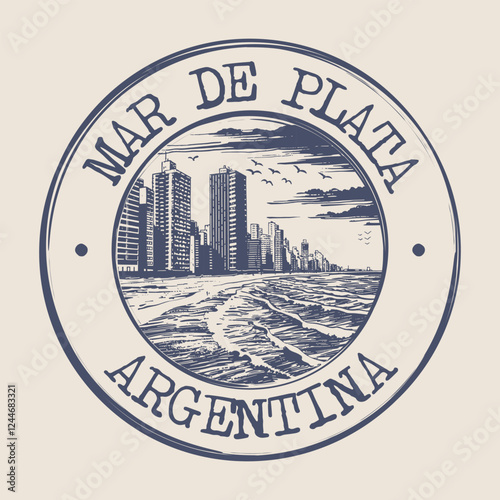 Mar de Plata, Argentina Stamp City Postmark. Silhouette Postal Passport. Round Vector Icon. Vintage Postage Design.