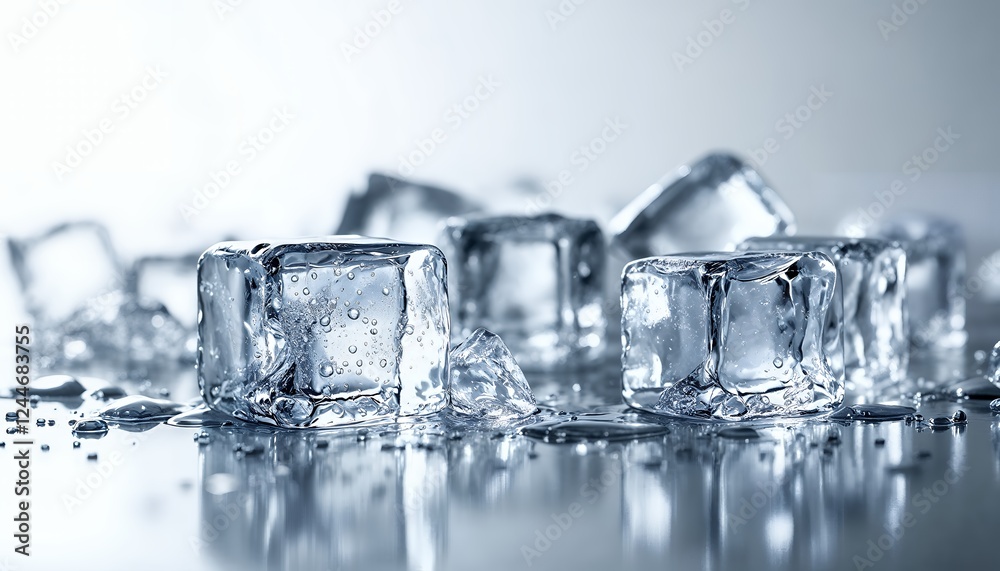 Crystal Clear Ice Cubes Melting on Smooth Surface Crystal Clear Ice Cubes Melting on Smooth Surface