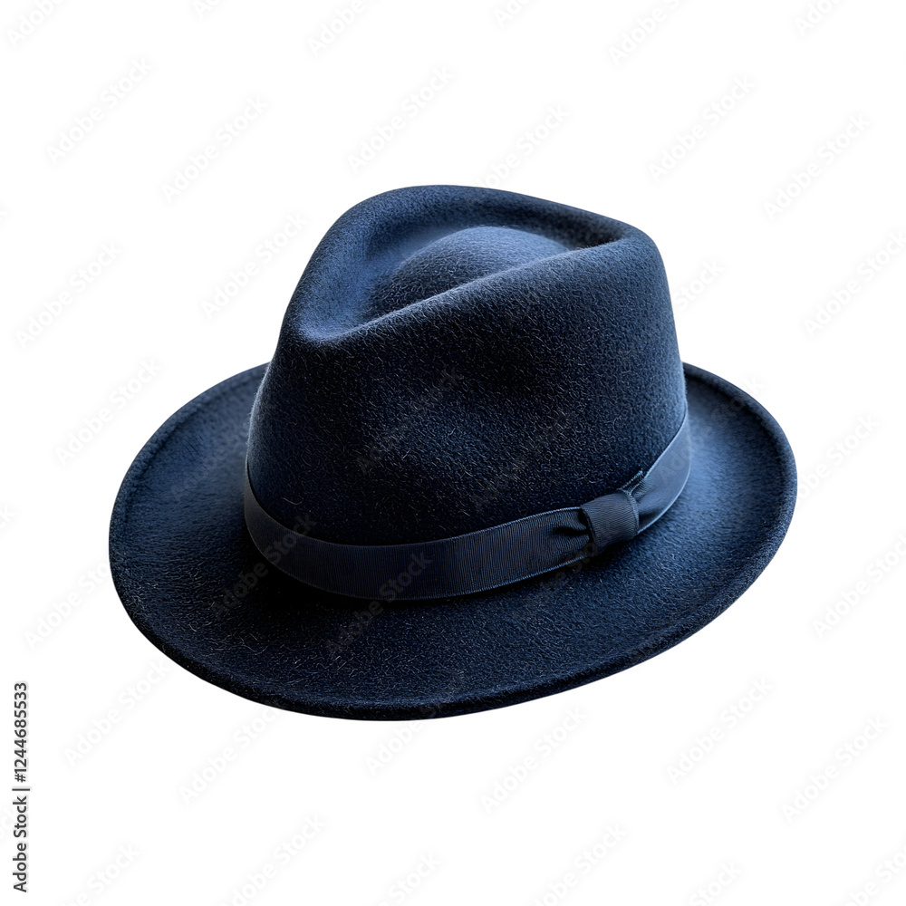 Wool Hat with Wide Brim in Navy Blue with Leather Band Isolated on Transparent Background Wool Hat with Wide Brim in Navy Blue with Leather Band Isolated on Transparent Background