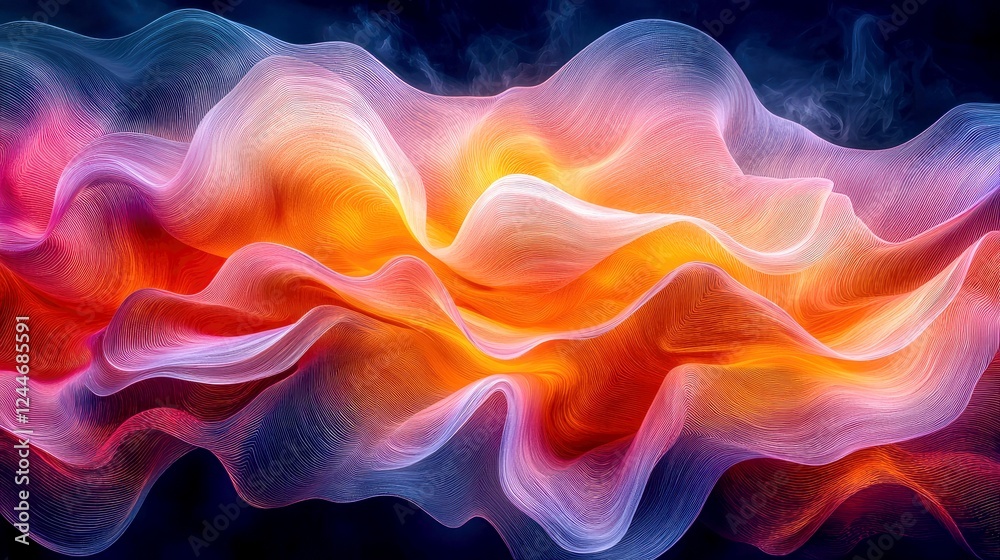 Obraz premium Abstract Colorful Waves: A Dynamic and Vibrant Visual Journey of Flowing Lines and Serene Energy. An Ethereal Masterpiece of Digital Art.