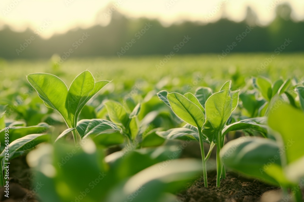 Field of green plants with a bright sun shining on them Field of green plants with a bright sun shining on them