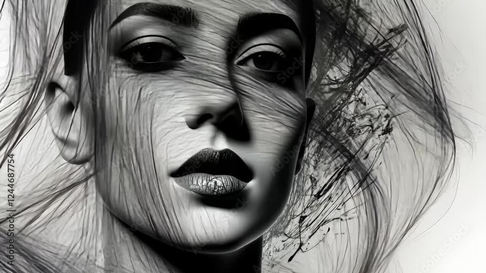 Transformation of abstract face drawings into realistic portraits with fluid motion