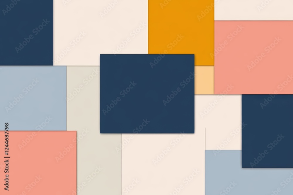 Colorful collage of squares and rectangles with a blue square in the middle