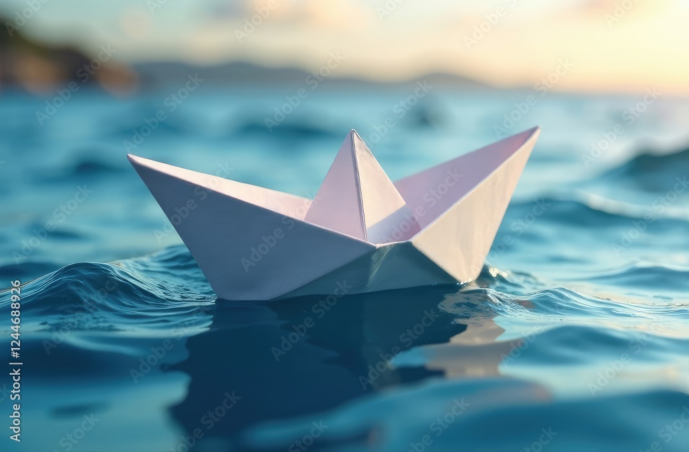 paper boat floating among the waves in the ocean. origami boat floating in the water paper boat floating among the waves in the ocean. origami boat floating in the water