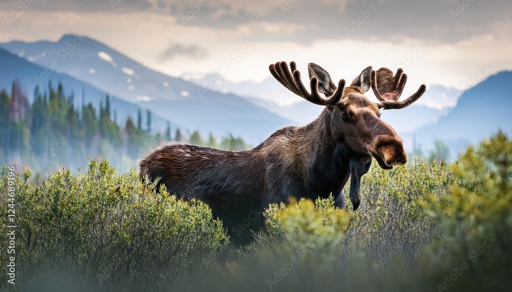 Majestic Moose Grazing in a Velvet Wilderness A Serene Moment of Winter Solitude Captured in the Wideopen Arctic Landscape Majestic Moose Grazing in a Velvet Wilderness A Serene Moment of Winter Solitude Captured in the Wideopen Arctic Landscape