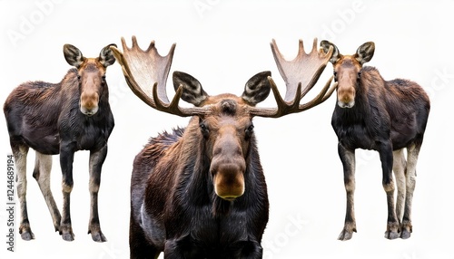 Majestic Alpine Moose Standing Against a Pure White Backdrop, Showcasing the Beauty and Solitude of North Americas Wilderness in High Definition. photo