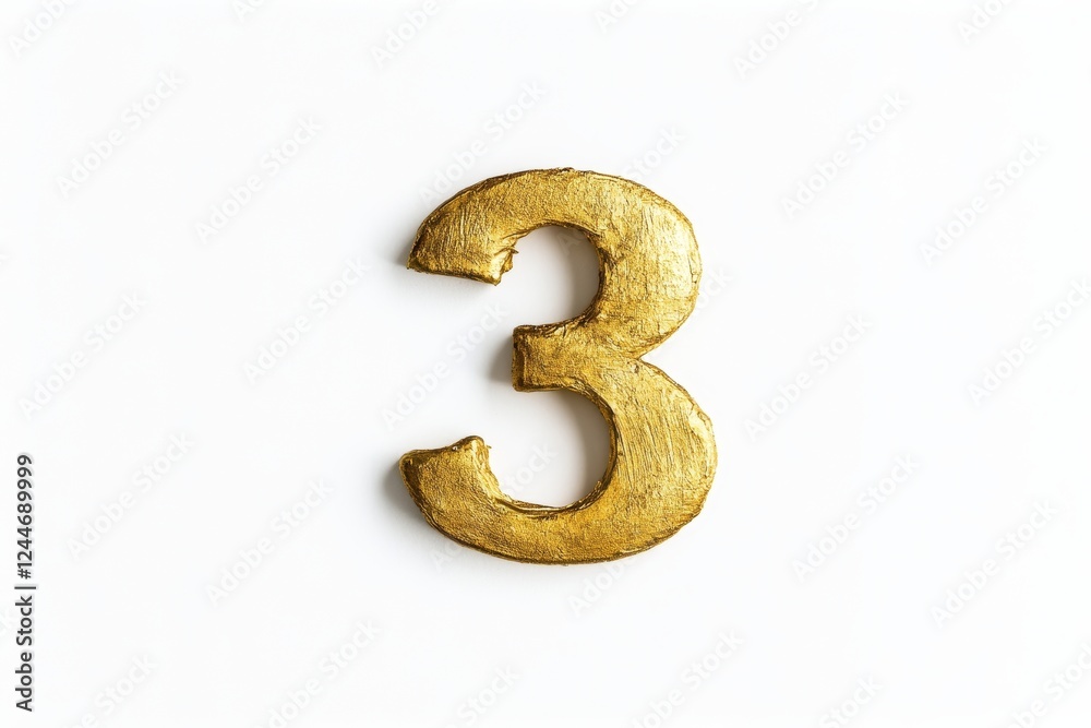 Gold number 3 is on a white background Gold number 3 is on a white background