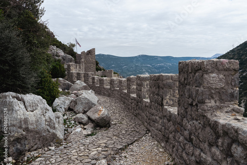 Ston, Croatia. The wall of the old Ston fortress in Croatia-2.