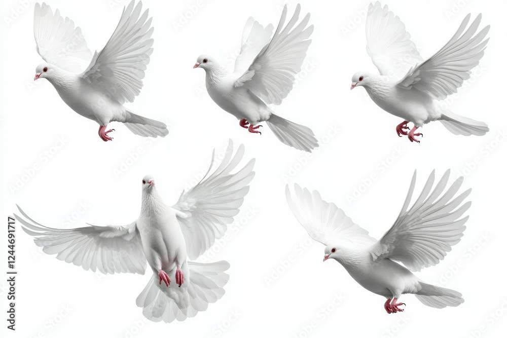 Fototapeta premium Series of white birds flying in the air