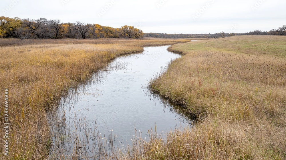 Autumn river meandering through prairie grasslands Autumn river meandering through prairie grasslands