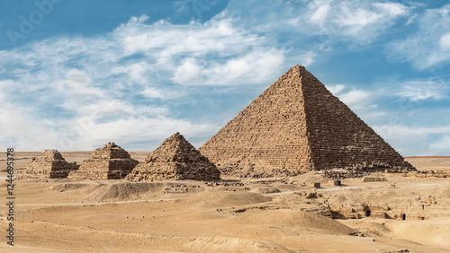 The Pyramid of Menkaure and the Pyramids of the Queens on the Giza plateau photo