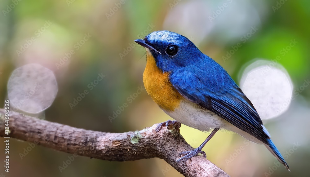 Vibrant Tropical Rainforest Alive with the Striking Presence of the Chinese Blue Flycatcher, Showcasing Biodiversity and Rich Greenery Vibrant Tropical Rainforest Alive with the Striking Presence of the Chinese Blue Flycatcher, Showcasing Biodiversity and Rich Greenery