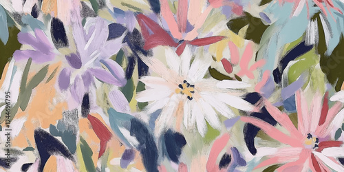 Vector Abstract floral seamless pattern. Bright colors, gouache painting, brush textures, Modern abstract design for,paper, cover, fabric, textiles, clothing, wrapping, banner, home decor.