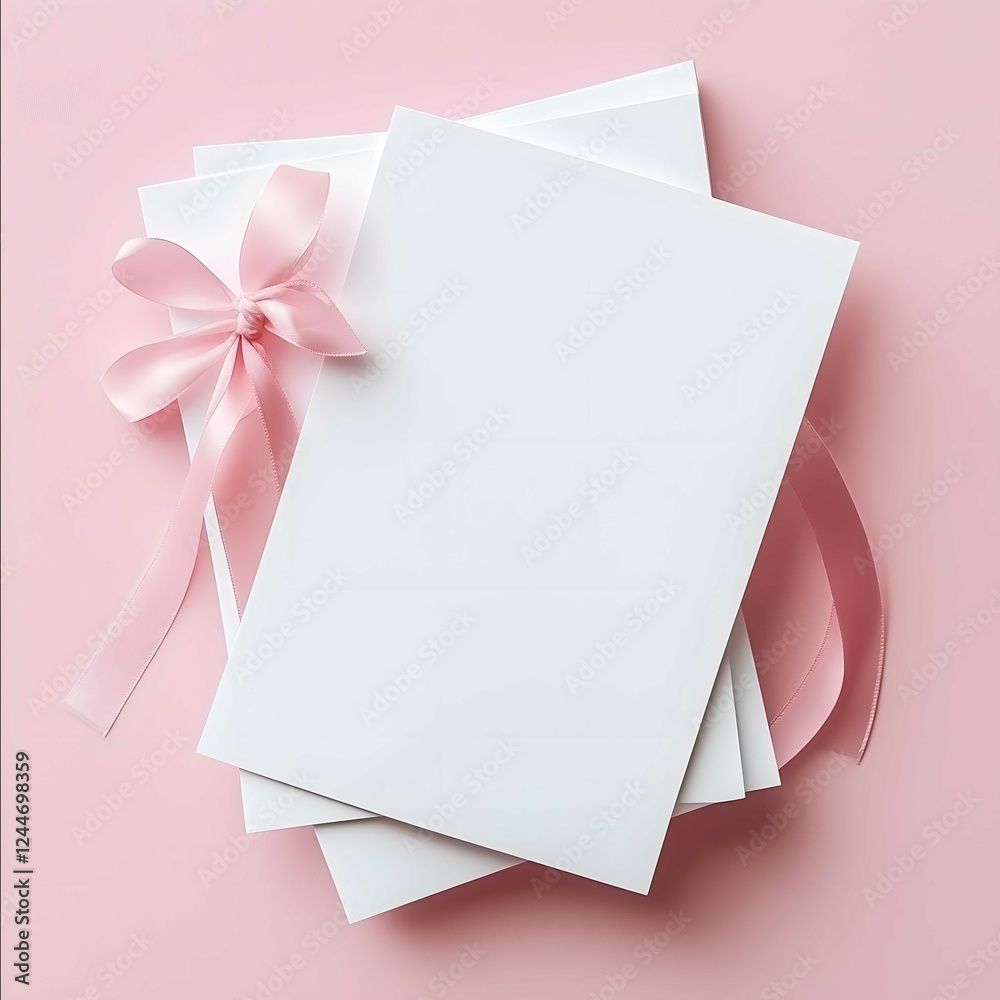 CREATE A SIMPLE LIGHT PINK BACKGROUND PINK BOWS ON THE SIDE AND 3 5X7 BLANK WHITE PAPERS ON TOP CREATE A SIMPLE LIGHT PINK BACKGROUND PINK BOWS ON THE SIDE AND 3 5X7 BLANK WHITE PAPERS ON TOP