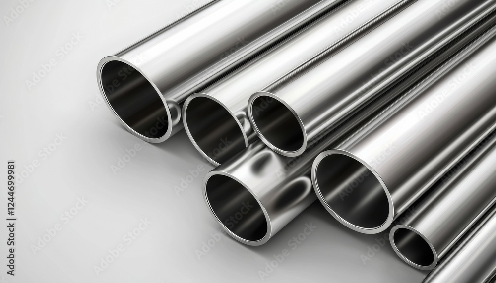 Fototapeta premium Row of silver pipes are stacked on top of each other