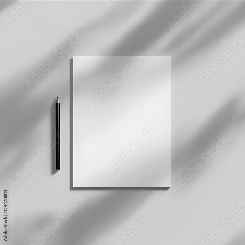 An empty letterhead mockup on an A4 sheet lying on a flat minimalist surface The paper is completely blank with no text or graphics and subtle shadows around th