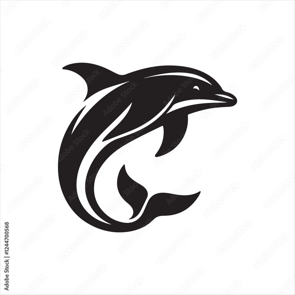 Obraz premium Black Color Dolphin silhouette design Vector Illustration, Solid White Background (3).eps