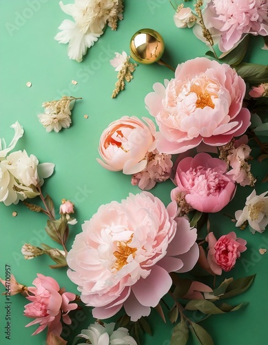 Wallpaper Mural Cute spring bouquet frame, pastel green background material, wedding board, title, copy space
 Torontodigital.ca