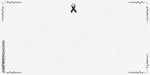 Funeral vector card. Empty card with black ribbon in the centre and grey background