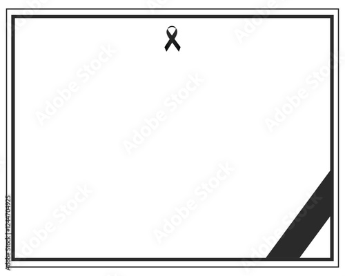 Funeral vector card. Empty card with black ribbon in the centre and black frame