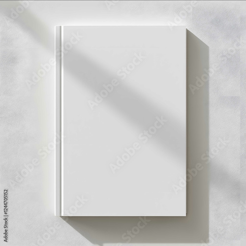 a design mockup of a thin magazine glossy cover with this size 21x285 cm in an empty neutral total white background light shadow top view