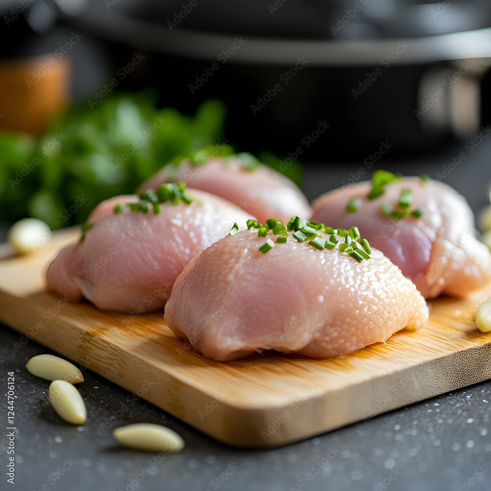 Raw chicken breasts, kitchen prep, cooking Raw chicken breasts, kitchen prep, cooking