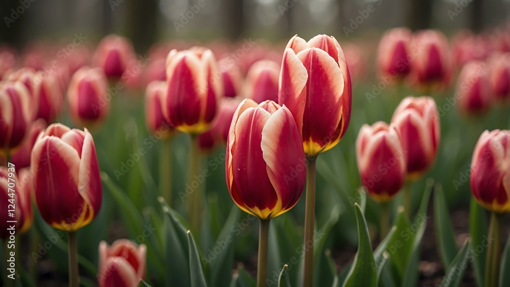 closeup of a tulips on a morning dew forest background closeup of a tulips on a morning dew forest background