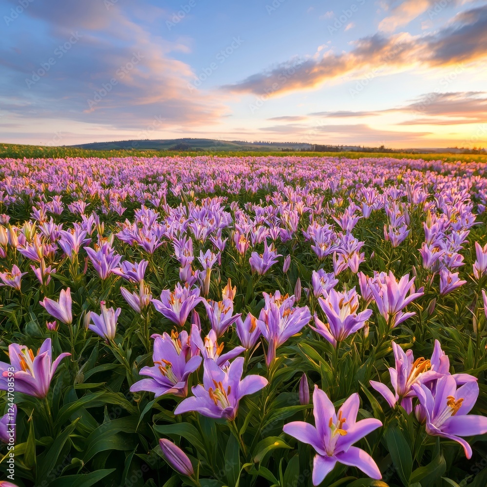 Fototapeta premium Serene Sunset Over a Lavender Field