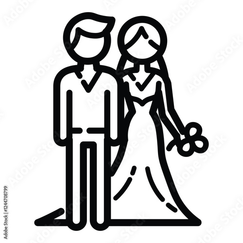 Wedding Couple Ceremony Outline Icon Isolated On White Background