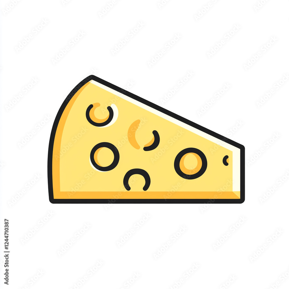 A cartoon-style illustration of a wedge of yellow cheese with several holes, outlined in black. A cartoon-style illustration of a wedge of yellow cheese with several holes, outlined in black.