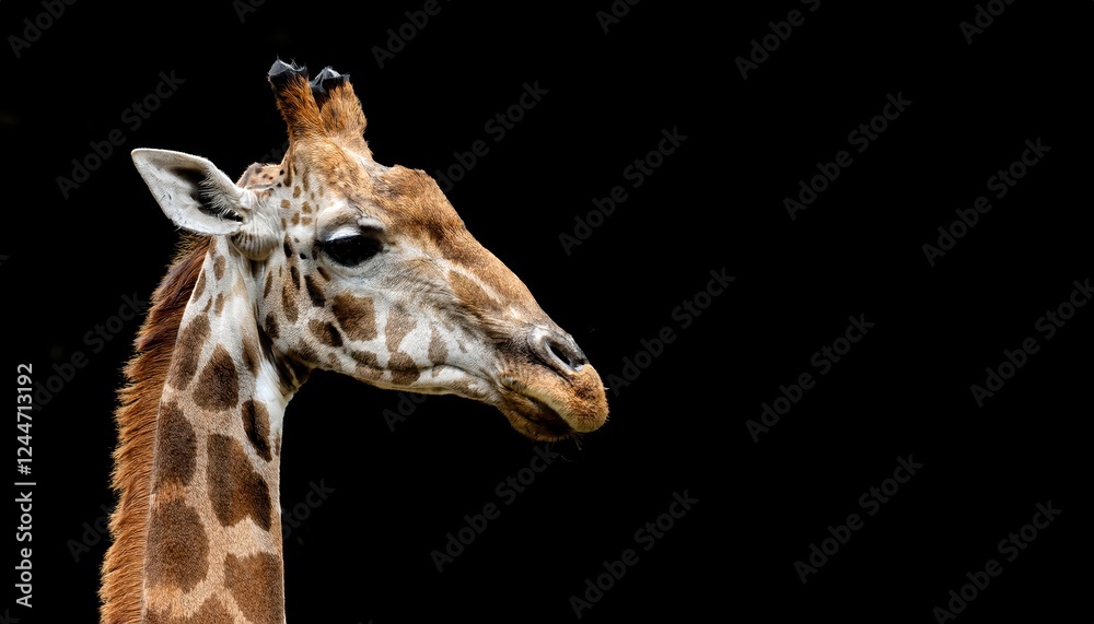 Majestic Giraffe Isolated Against a Black Background Striking Portrait Highlights the Beauty and Grandeur of Natures Towering Creature Majestic Giraffe Isolated Against a Black Background Striking Portrait Highlights the Beauty and Grandeur of Natures Towering Creature