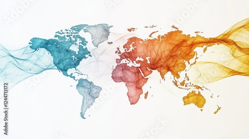 Fototapeta Naklejka Na Ścianę i Meble -  Global trade routes flat design side view world map infographic water color complementary color scheme.