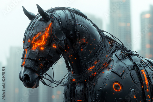 Black Fire Horse Robot Runs Through Dubai photo