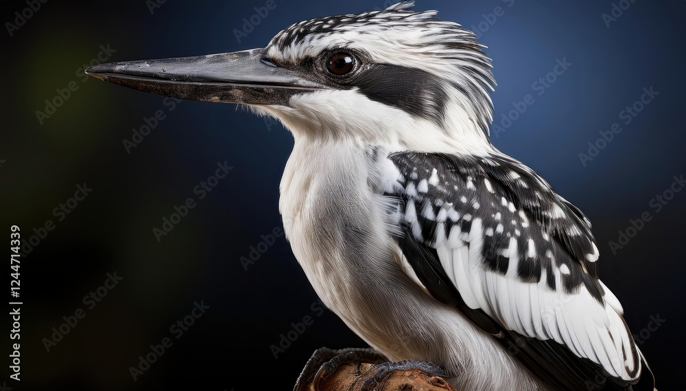 Vivid Pied Kingfisher Perched on a Driftwood Branch, Beneath a Tropical Sunset Sky, in a Mangrove Forests Serene Glow Vivid Pied Kingfisher Perched on a Driftwood Branch, Beneath a Tropical Sunset Sky, in a Mangrove Forests Serene Glow