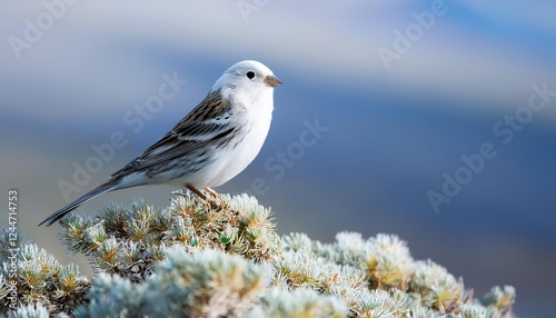 Vivid Pine Bunting Emberiza leucocephalos, Adult Male in Stunning Mongolian Landscape at Lake Huvsgol Stark Contrasts of Winter and Vibrant Plumage photo