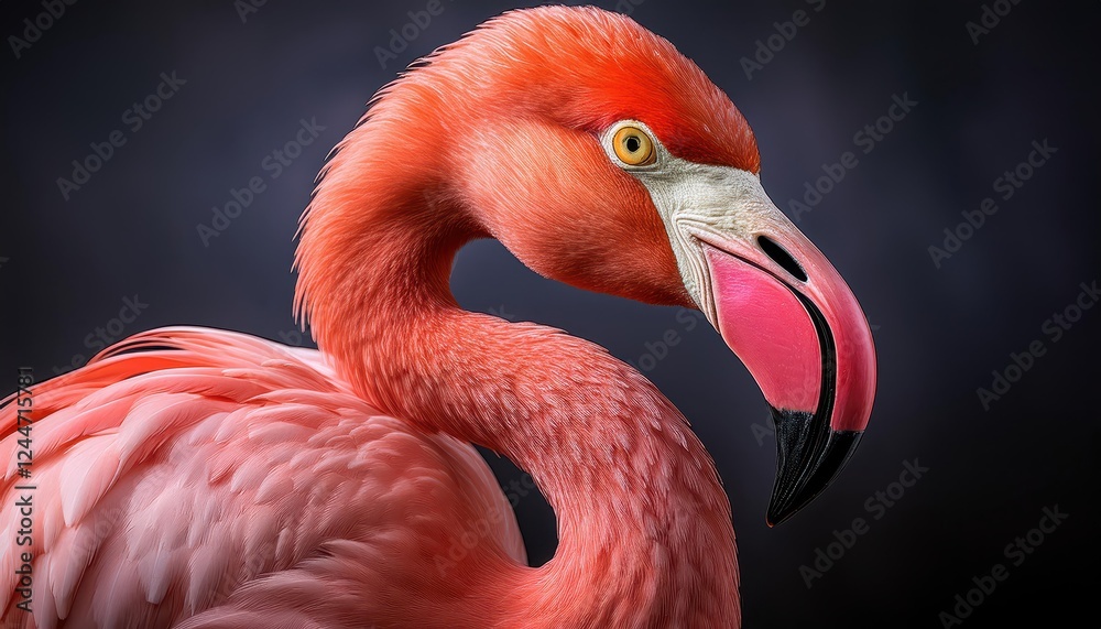 Obraz premium Vivid Pink Flamingo Strikes a Pose amidst a Spectacular Tropical Sunset, With Bold Colors Blending Harmoniously into the Warm Sky and Reflecting Off the Serene Waters.