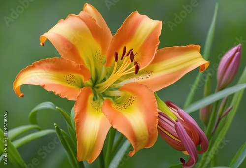 Vibrant Yellow Fire Lilies Blooming in a Summer Garden photo