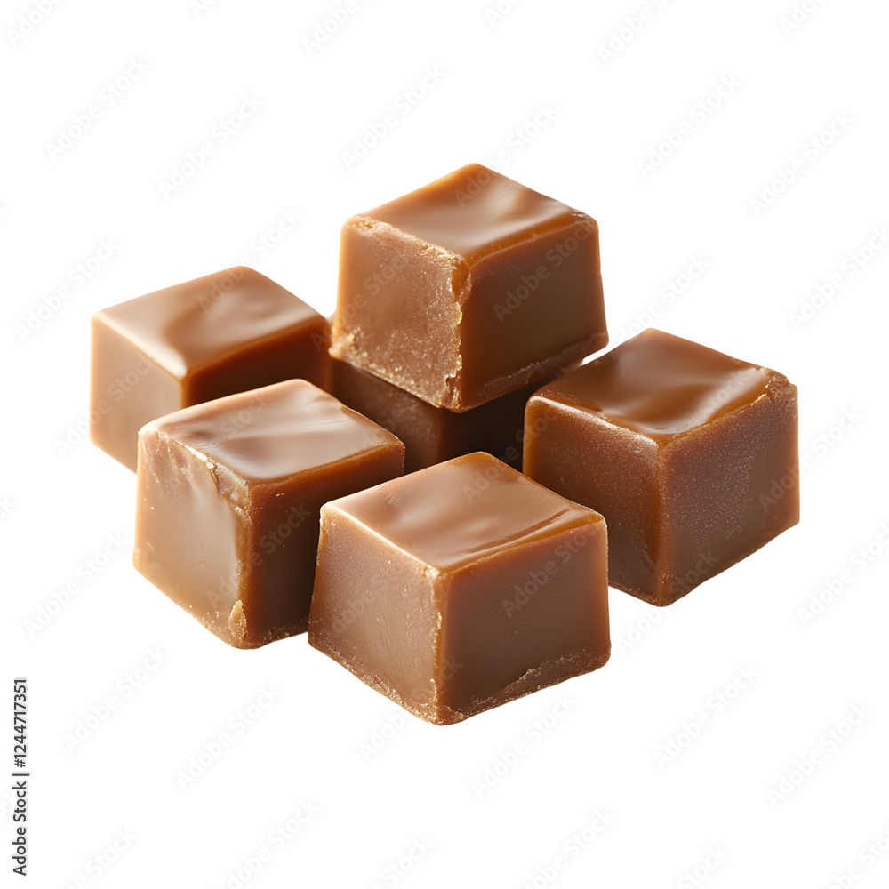 Caramel Fudge Squares - A Group of Four Pieces of Chocolate Isolated on Transparent Background Caramel Fudge Squares - A Group of Four Pieces of Chocolate Isolated on Transparent Background