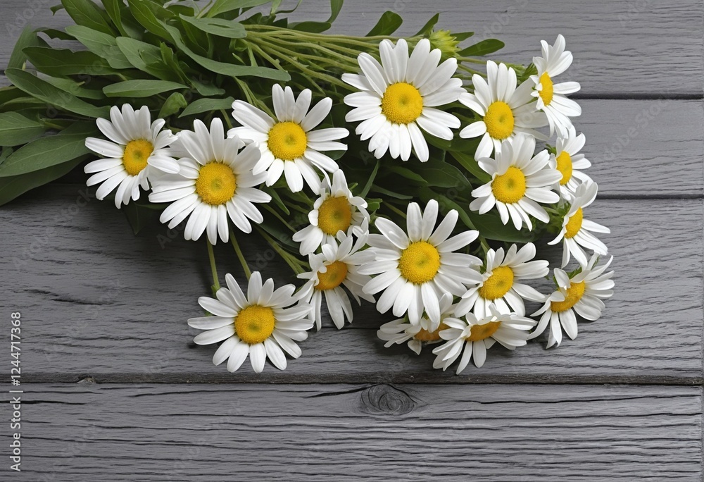 Obraz premium Sunlit Chamomile Bouquet on Rustic Wooden Table