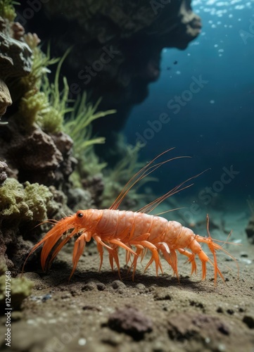 Snapping shrimp in motion near the ocean floor, ocean creature action, snapping lobster movement, snapping shrimp movement photo