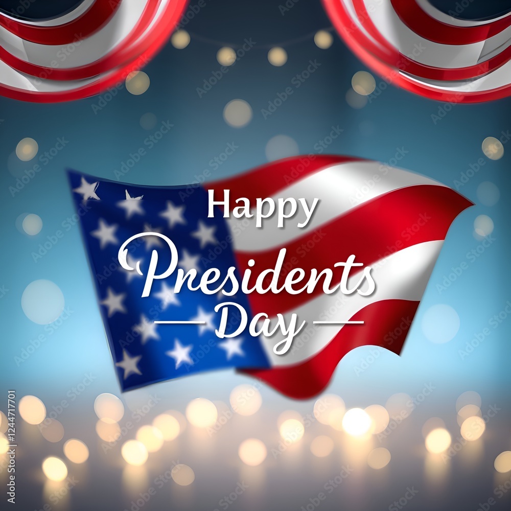 A Happy President's Day Celebration with a Soft Lighting Background and the American Flag A Happy President's Day Celebration with a Soft Lighting Background and the American Flag