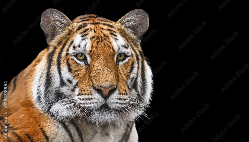 Fototapeta premium Striking Bengal Tiger in a Serene Jungle Savannah, Majestically Staring into the Distance with Intense Eyes, Showcasing the Beauty and Power of This Majestic Predator.