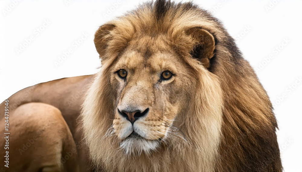 Obraz premium Majestic Lion Basking in the Savannah Sunset, showcasing the Power and Grace of Africas King of Beasts amidst a Palette of Oranges and Reds, as the African Sky Transitions into Night.