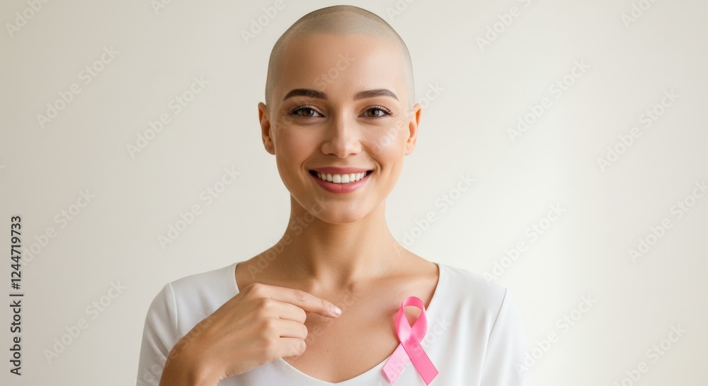 smiling bald woman breast cancer awareness