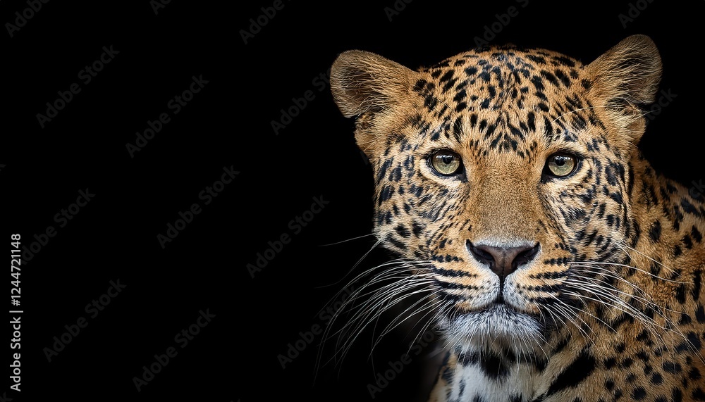 Striking Portrait of a Leopard against a Black Background Created with Generative AI in , Embracing Vivid Tones and Highlighting the Majestic Beasts Power Striking Portrait of a Leopard against a Black Background Created with Generative AI in , Embracing Vivid Tones and Highlighting the Majestic Beasts Power